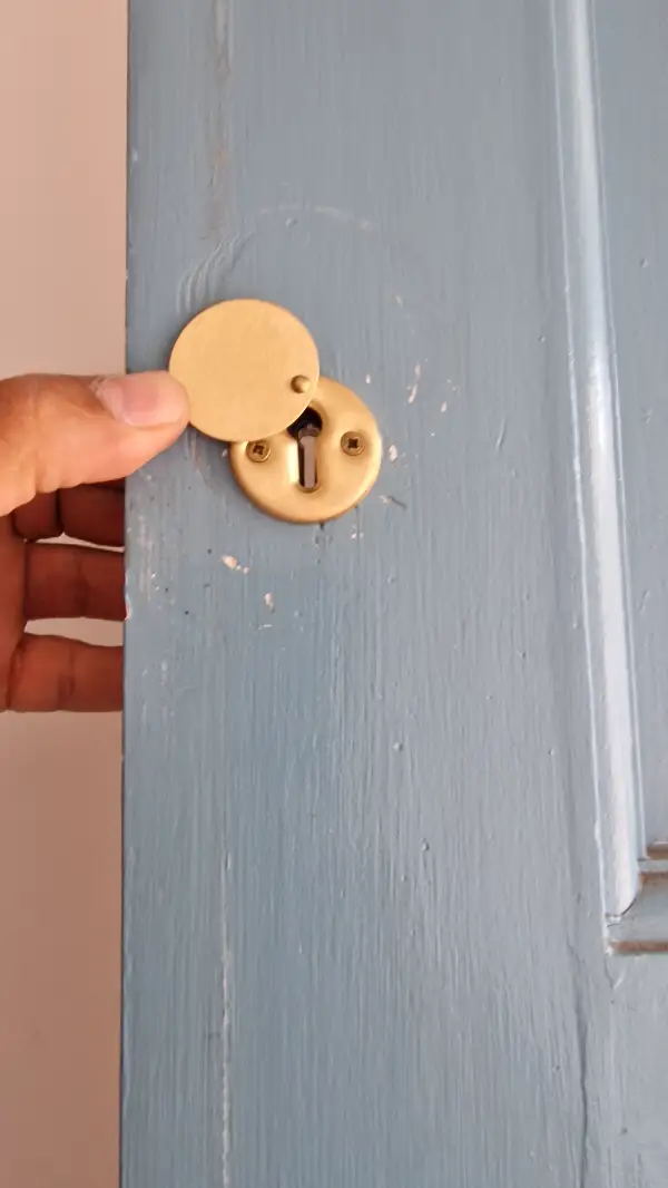New brass escutcheon and mortice deadlock professionally fitted to a timber door in Dulwich, South East London.