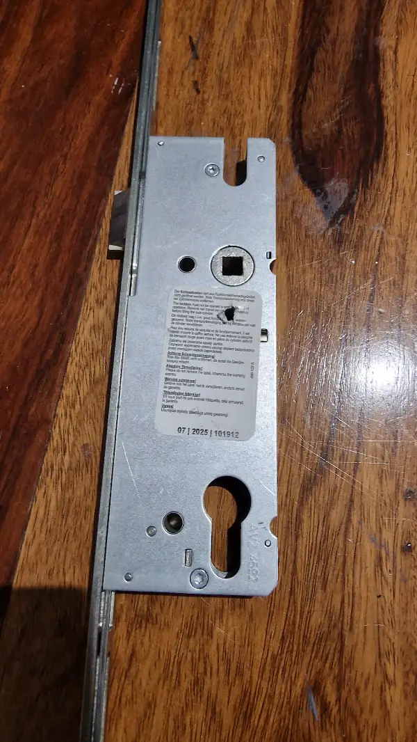 uPVC multipoint door locking mechanism removed during a complete lock mechanism replacement by Bluesaki Locksmiths in Brockley, South East London.